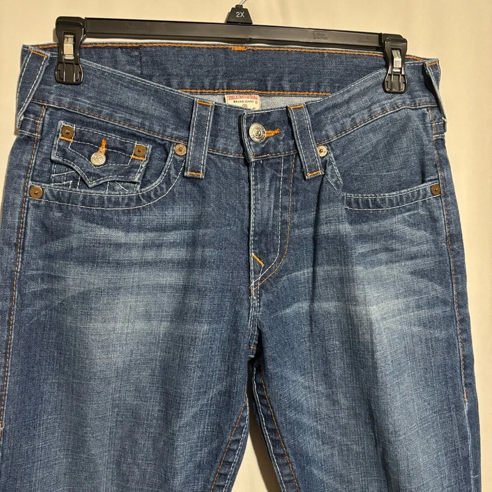 True Religion size 31 Blue Denim Jeans with Orange Stitching